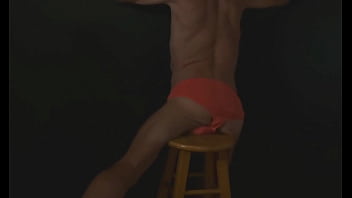 Part 2 down in the dark sneak a peek preview groin stretching on the stool with dark background and bright briefs with the light off
