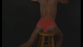 Part 2 down in the dark sneak a peek preview groin stretching on the stool with dark background and bright briefs with the light off