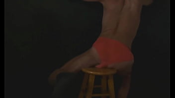 Part 2 down in the dark sneak a peek preview groin stretching on the stool with dark background and bright briefs with the light off