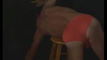 Part 2 down in the dark sneak a peek preview groin stretching on the stool with dark background and bright briefs with the light off