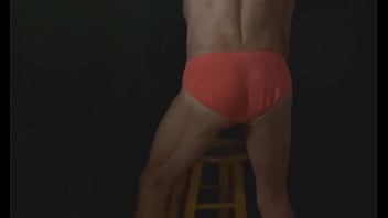 Part 2 down in the dark sneak a peek preview groin stretching on the stool with dark background and bright briefs with the light off