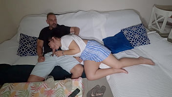 Stepmom helps stepson empty his balls and he cums inside her hairy pussy