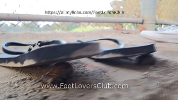 Latina giantess soles crush tiny unaware bugs flip flops goddess dirty feet