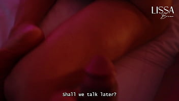 Unfaithful slut hotwife talks to her cuckold boyfriend on the phone while giving blowjob to her lover until she drinks his cum