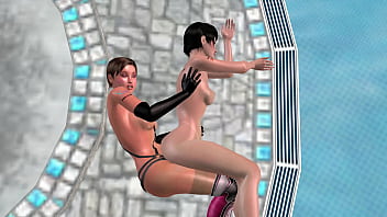 Animated 3d sex cute lesbian girl fucking another girl in spoon position