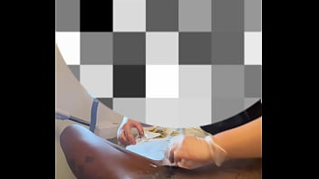 Ebony gets pussy waxed