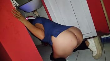 The whore put on a balaclava and makes porn from her work warehouse showing her mature vagina