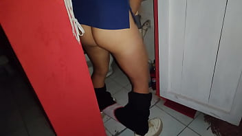 The whore put on a balaclava and makes porn from her work warehouse showing her mature vagina