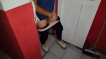 The whore put on a balaclava and makes porn from her work warehouse showing her mature vagina