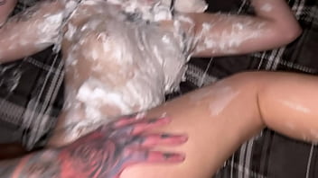 She's all foamy huge soapy ass gets a huge cock