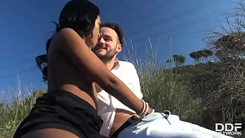 Stranded thankful & dark babe swallows big cock