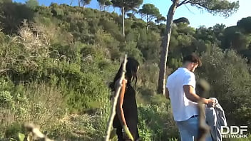 Stranded thankful & dark babe swallows big cock