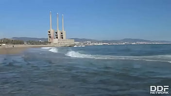 Stranded thankful & dark babe swallows big cock