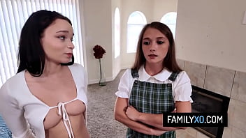 Perv stepdad pounds his stepdaughter and her bbf tight pussies