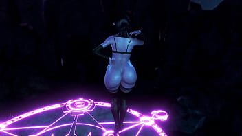 Curvy dark elf in sexy lingerie posing alone at midnight in a fairy disk