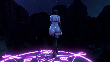 Curvy dark elf in sexy lingerie posing alone at midnight in a fairy disk