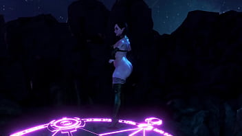 Curvy dark elf in sexy lingerie posing alone at midnight in a fairy disk Curvy dark elf in sexy lingerie posing alone at midnight in a fairy disk