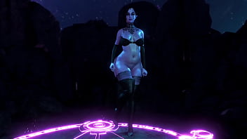 Curvy dark elf in sexy lingerie posing alone at midnight in a fairy disk