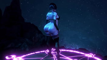 Curvy dark elf in sexy lingerie posing alone at midnight in a fairy disk