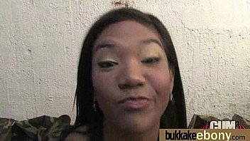Ebony babe sucks too many white cocks 15