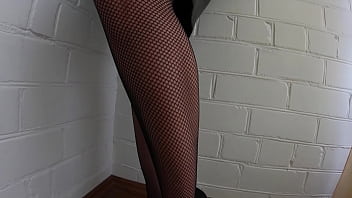 Sexy blonde with natural tits in leather and fishnet sloppy suck big cock female pov blowjob