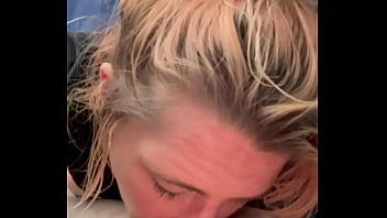 Blonde streetwalker gets paid to suck cock and lets the guy nut in her whore mouth