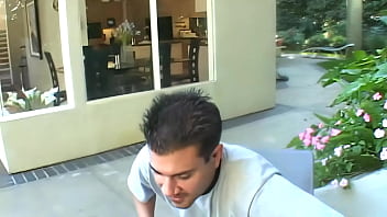 Asian slut sucking two great cock