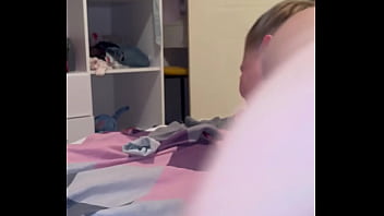 Step brother he sat on the bed put her on top of him so he could see her sexy ass while she played with his big cock she was so horny and at the same time licked his feet