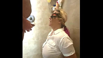 Sexy blonde pissed on for the first time
