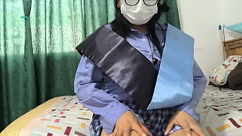 40 year old student earned her bachelor's degree in educational sciences and celebrates by touching her vagina