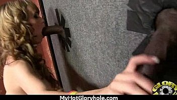 Ebony slut fucks a white gloryhole cock in her first interracial scene 15