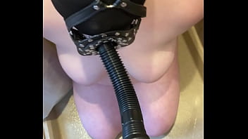 Chubby gothic whore takes her daddys’ fat cock and drinks his piss whilst tied up and blindfolded