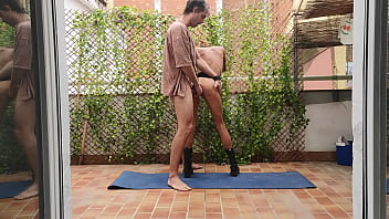 Balcony she stretches he can’t resist