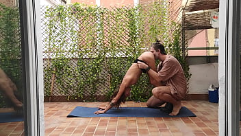 Balcony she stretches he can’t resist