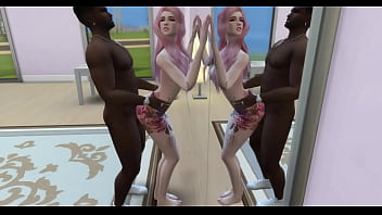 Beautiful chick fucked against mirror