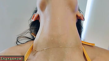 Gold micro bikini ice cube surfing on my body posing for you