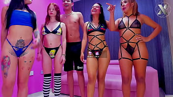 Group of latinas swallow this guy's entire cock with a huge cock