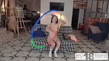 My18teens adorable girl jane white plays with gymnastics hoop and fucks her pussy with fingers