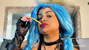 Jinx cosplay eating mcdonald’s with burps and belly noises