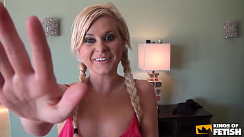 Handsome guy pounds a blonde teen with tight pussy on the bed