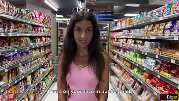Cumwalk in public supermarket facial fetish outdoor blowjob
