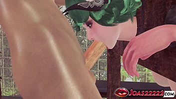3d animation of hot tatsumaki with huge boobs in pantyhose bondage mouth fuck titfuck with tongue licking and handjob service leading to massive cum a lot of sperm
