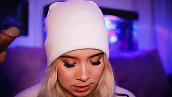 Beautiful college girl sucks cock and strokes with great passion