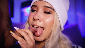 Beautiful college girl sucks cock and strokes with great passion