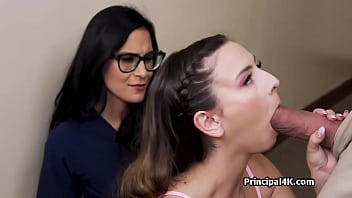 Principals big dick gets two mouths to feast on Principals big dick gets two mouths to feast on