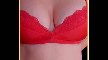 Milf wears red lace lingerie