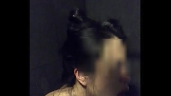 Asian slut wife masturbation with dildo and vibrator in gym's shower