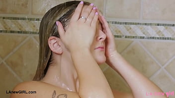 Radiant blonde muse enjoyed a sensual bath