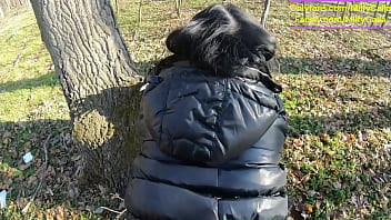 Tight leather pants no panties and a wet surprise in my car a steamy blowjob outdoors followed by a rough forest fuc