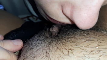 My girlfriend eats my hairy clit hot